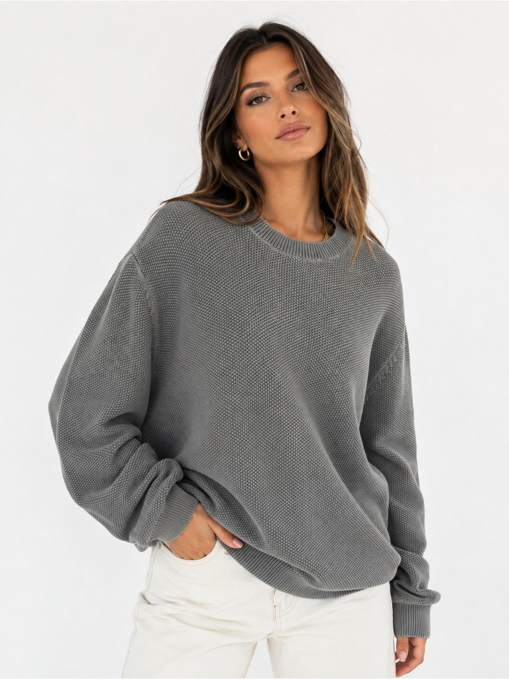 Treasure & Bond Waffle Knit Sweater Gray